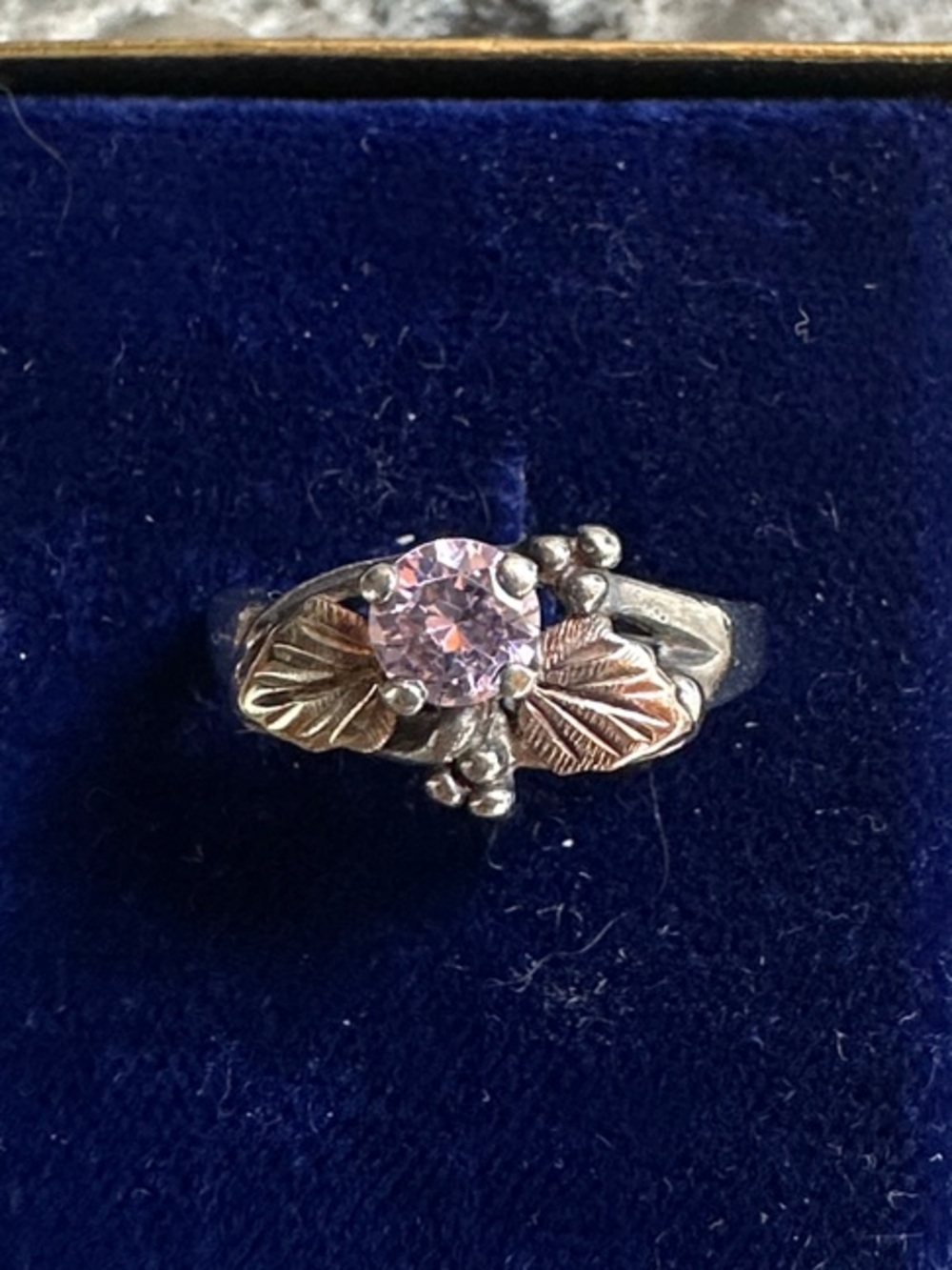 Landstroms black hills gold and Sterling Silver Pink Stone Leaf Accent Ring